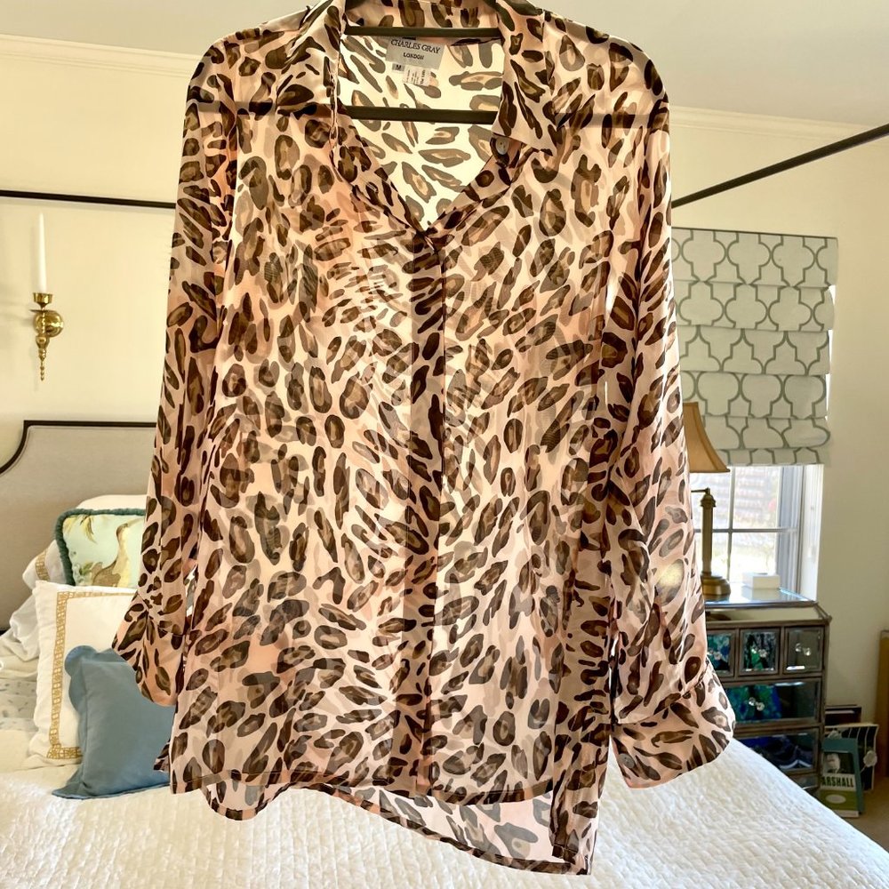 Pink Leopard Print Button Down - image 1